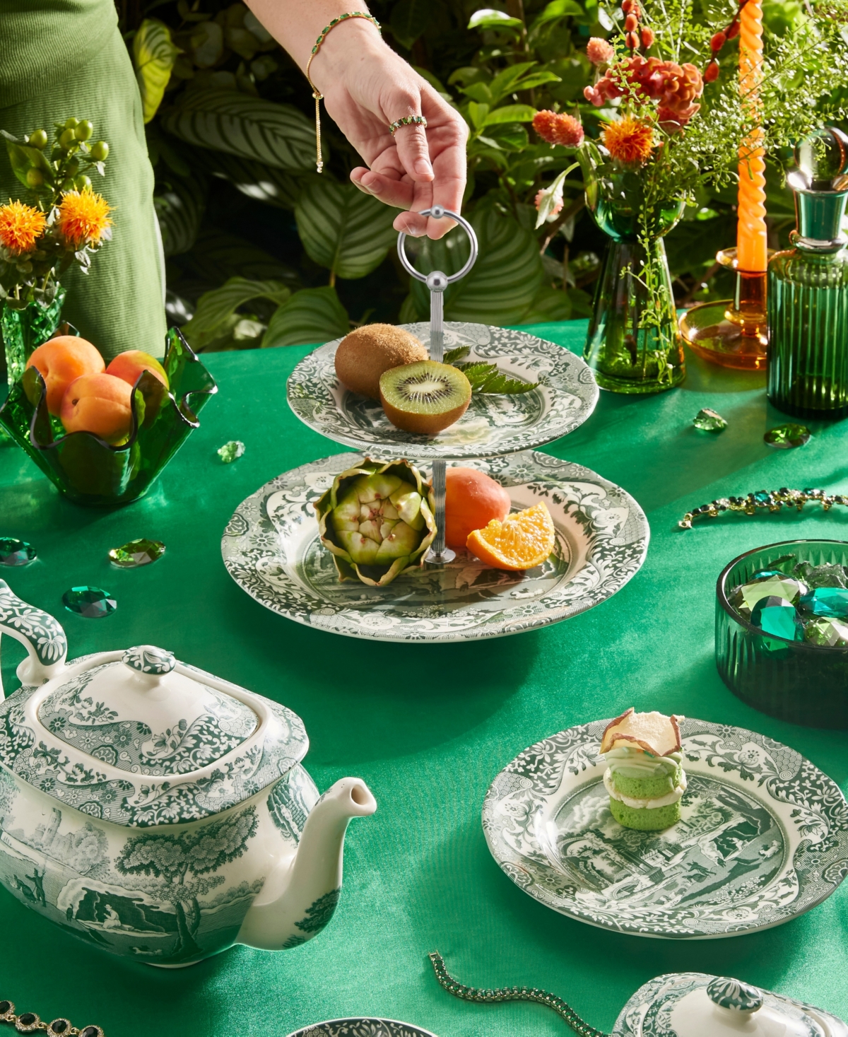 Spode Heritage Green Italian 2-Tier Cake Stand