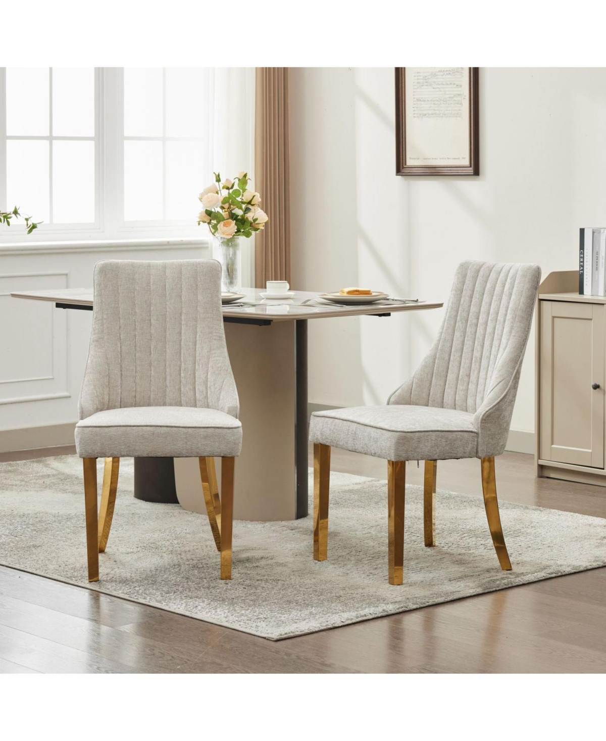 Streamdale Furniture Chenille Dining Chairs Set of 2 (Beige)
