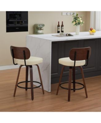 Swivel Bar Stools Set of 2 Beige PU