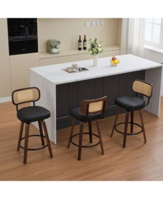 Rattan Counter Height Swivel Bar Stools (Set of 3)