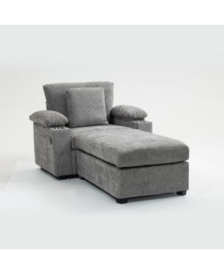 Oversized Chenille Chair with Ottoman USB & Cupholders