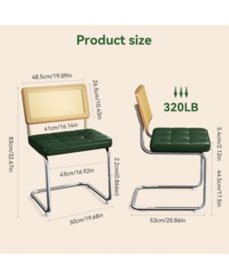 Rattan Dining Chairs (Set of 2) Green Faux Leather