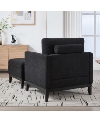 Farmhouse Upholstered Accent Chair with Ottoman & Coffee Table