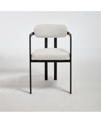 Boucle Dining Chairs Set of 2, Mid-Century Modern, Black Metal Legs