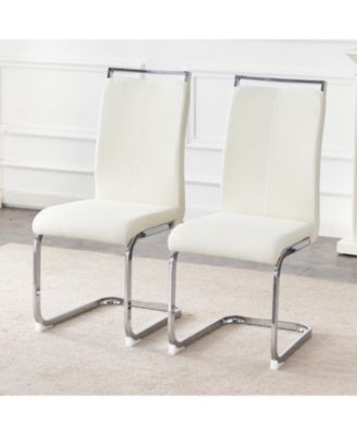  Luxury Dining Chairs, White Fabric & Silver Legs, Set of 2