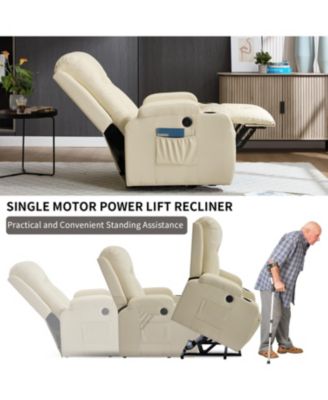 Streamdale Beige Power Lift Recliner w/ Massage, Heat, USB & Cup Holders