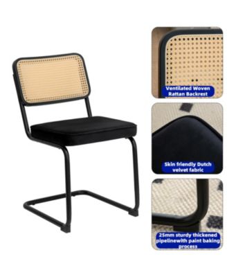 + Set of 2 + Velvet Rattan + Chrome Legs + Dining Chairs