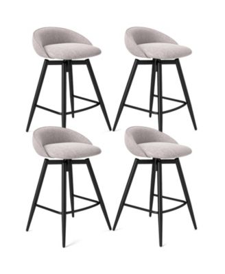 25" Linen Upholstery Metal Frame Backrest, Footrest, 360° Swivel Seat, Comfortable Padding Set of 4 Bar Stools