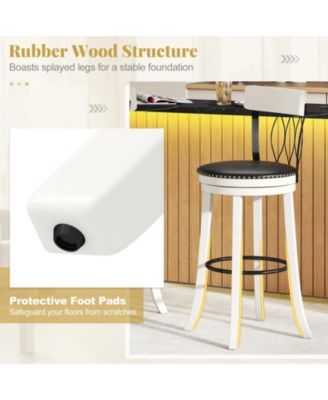 29'' Set of 2 Bar Stools w/ Footrest Rubber Wood Frame & Tufted Rivets