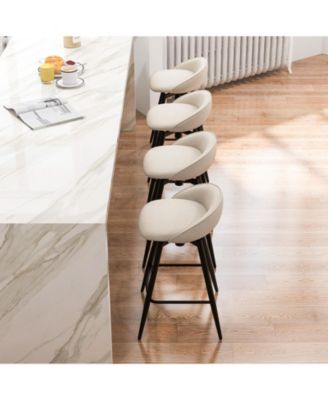 25" Linen Upholstery Metal Frame Backrest, Footrest, 360° Swivel Seat, Comfortable Padding Set of 4 Bar Stools
