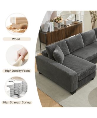 114" U-Shaped Corduroy Upholstery Pull-Out Sleeper Bed, Oversized Convertible Sectional, Chaise Lounges, Pillows & Cushions Sofa Bed