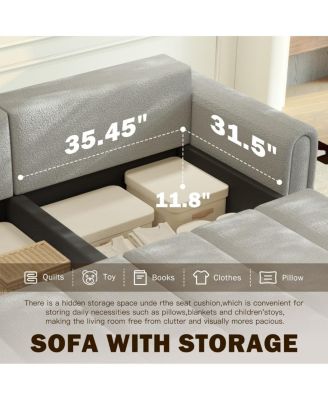 Modern 4-Seat Teddy Fabric Sleeper Sofa with Storage, 90" Pull-Out Couch Bed, King Size Convertible for Living Room