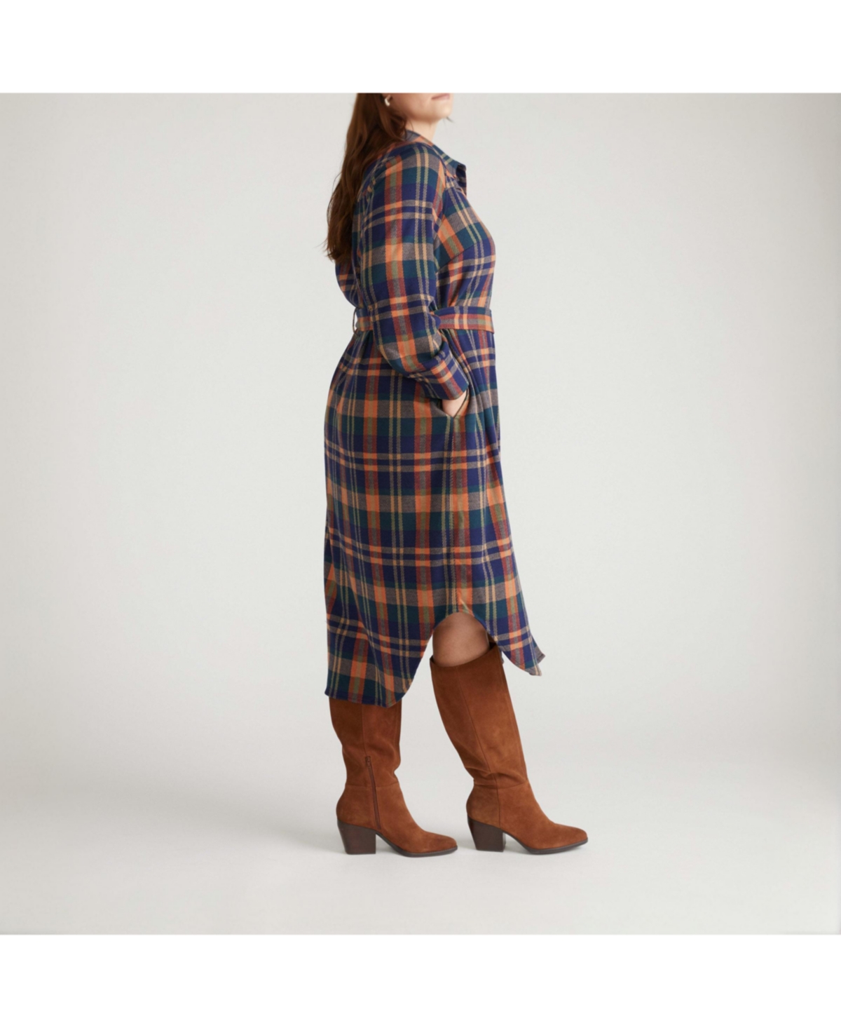 Universal Standard Women's Morgan Belted Stretch Flannel Shirtdress