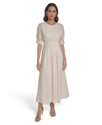 linen-blend dolman-sleeve tie-waist midi dress Madewell Midi Dress Womens Size 4 Linen Blend Dolman Sleeve Tie-Waist  V-Neck