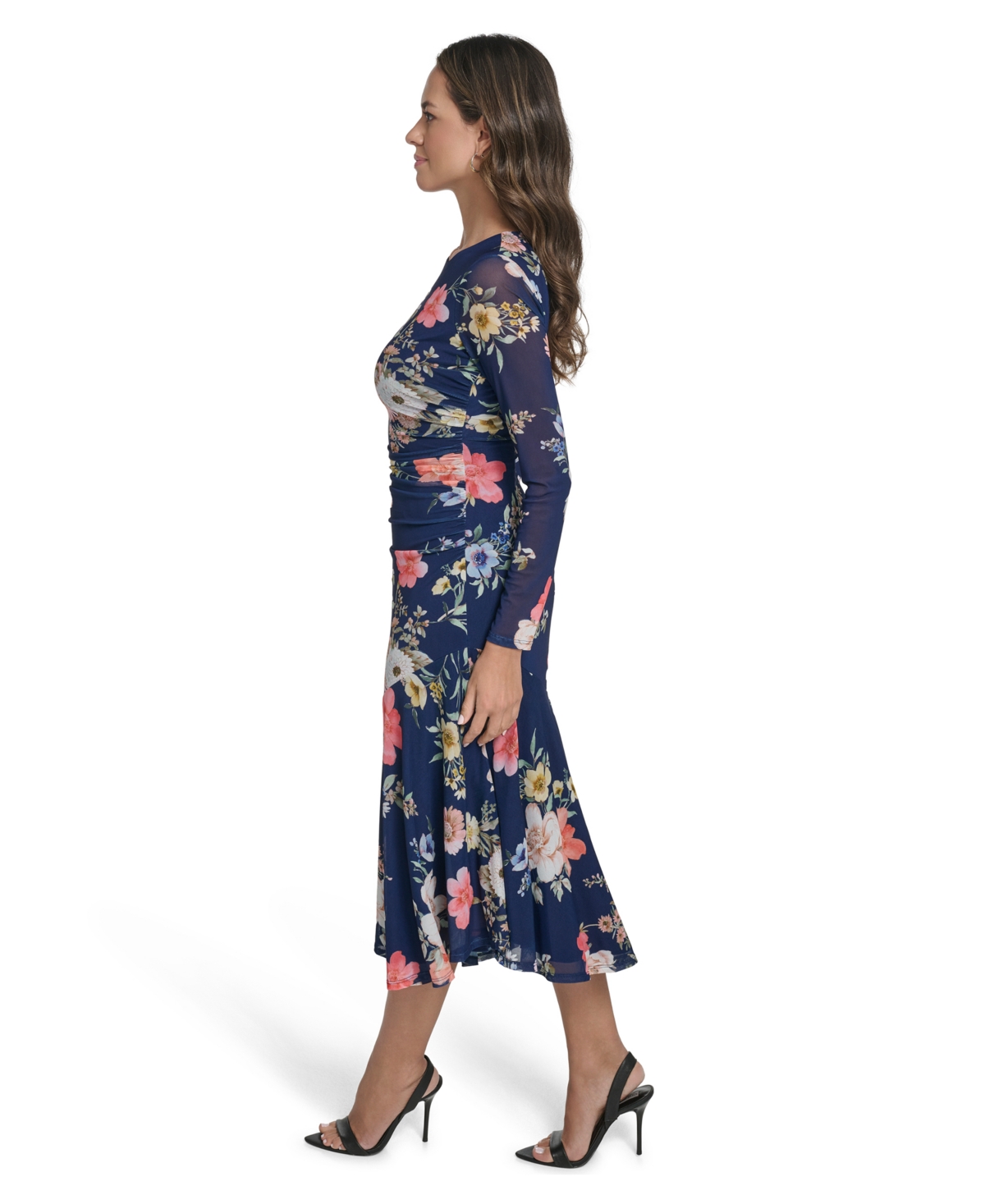 Vince Camuto Women's Printed Mesh Long-Sleeve Asymmetrical Hem Bodycon Dress