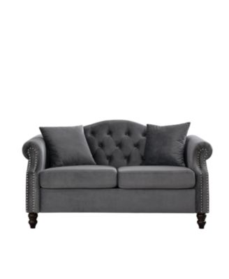 Classic Chesterfield Sofa with Velvet Trim