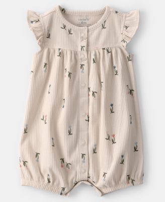 Baby Girls' Floral Print Flutter-Sleeve Romper