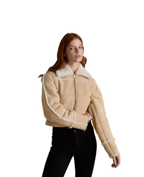 Женские куртки Furniq UK Women's Cropped Suede Shearling Jacket