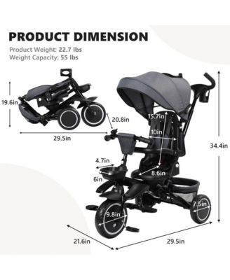 Kids Tricycle Stroller, 8 In 1 Folding Toddler Trike w/Adjustable Push Handle