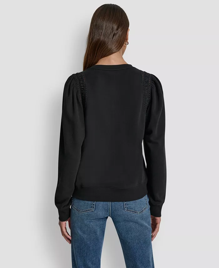 Women's Lace Detail Crew Neck Sweatshirt - thumbnail 5