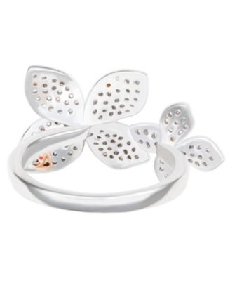 Suzy Levian Sterling Silver Cubic Zirconia Between The Finger Double Flower Ring