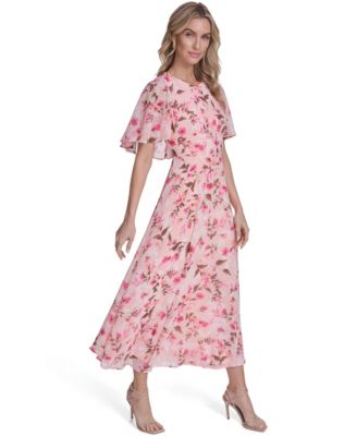 Women's Short-Sleeve Smocked Printed Dress