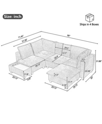 Streamdale 90" U-Shaped Sectional Sofa w/ Ottoman & Charging Table