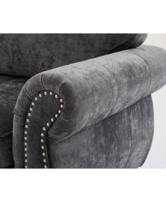 Dark Gray Chenille Sectional Sofa, Rivets, Rolled Arm, 6 Seater