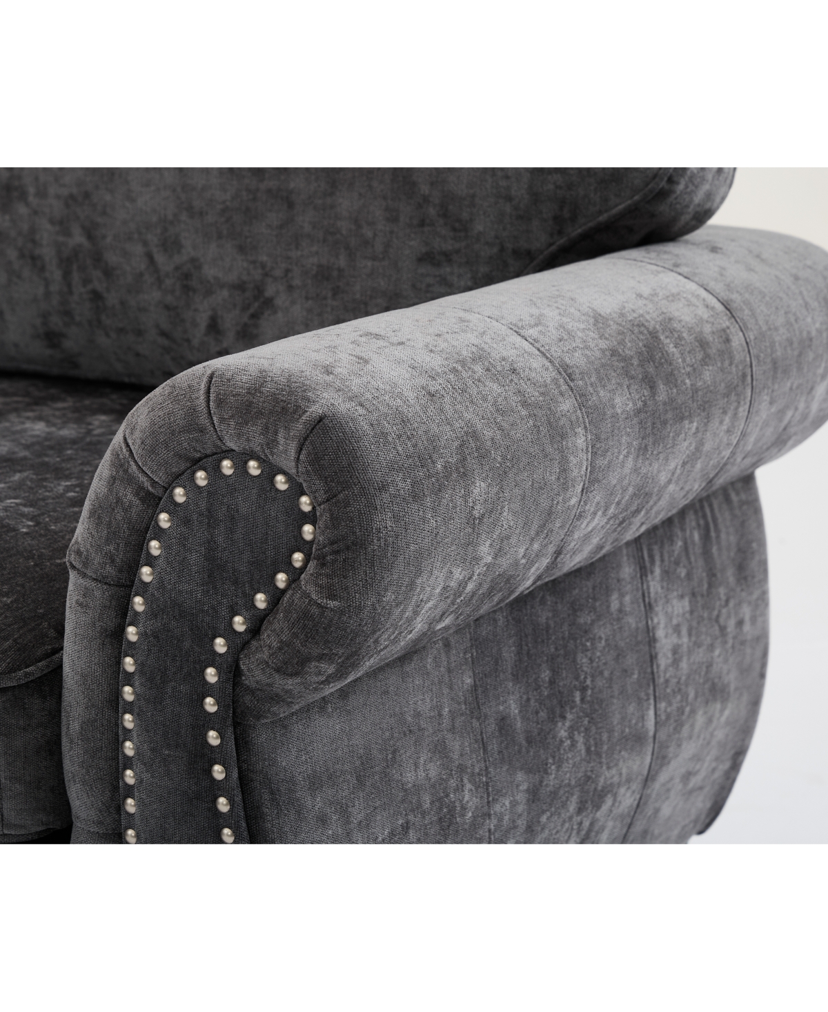 Streamdale Furniture Dark Gray Chenille Sectional Sofa, Rivets, Rolled Arm, 6 Seater