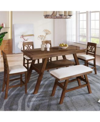  6-Piece Wooden Counter Dining Set with Bench & Storage