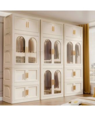 25.59" Wide Folding Wardrobe with Magnetic Doors and Wheels