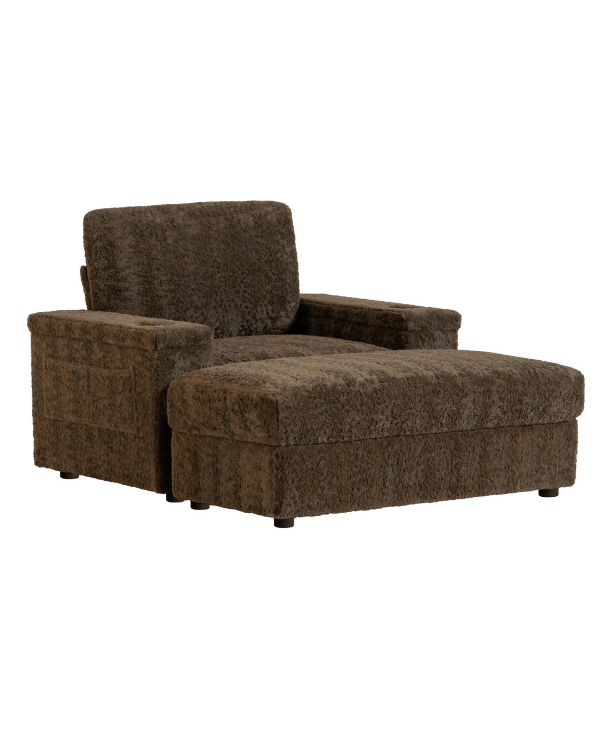 Streamdale Furniture 42" Oversized Faux Fur Chaise Lounge with Storage and Cup Holders