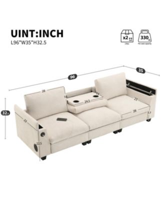 Streamdale Chenille Sectional Sofa with Drop Down Table & Bluetooth (96" L x 35" W)