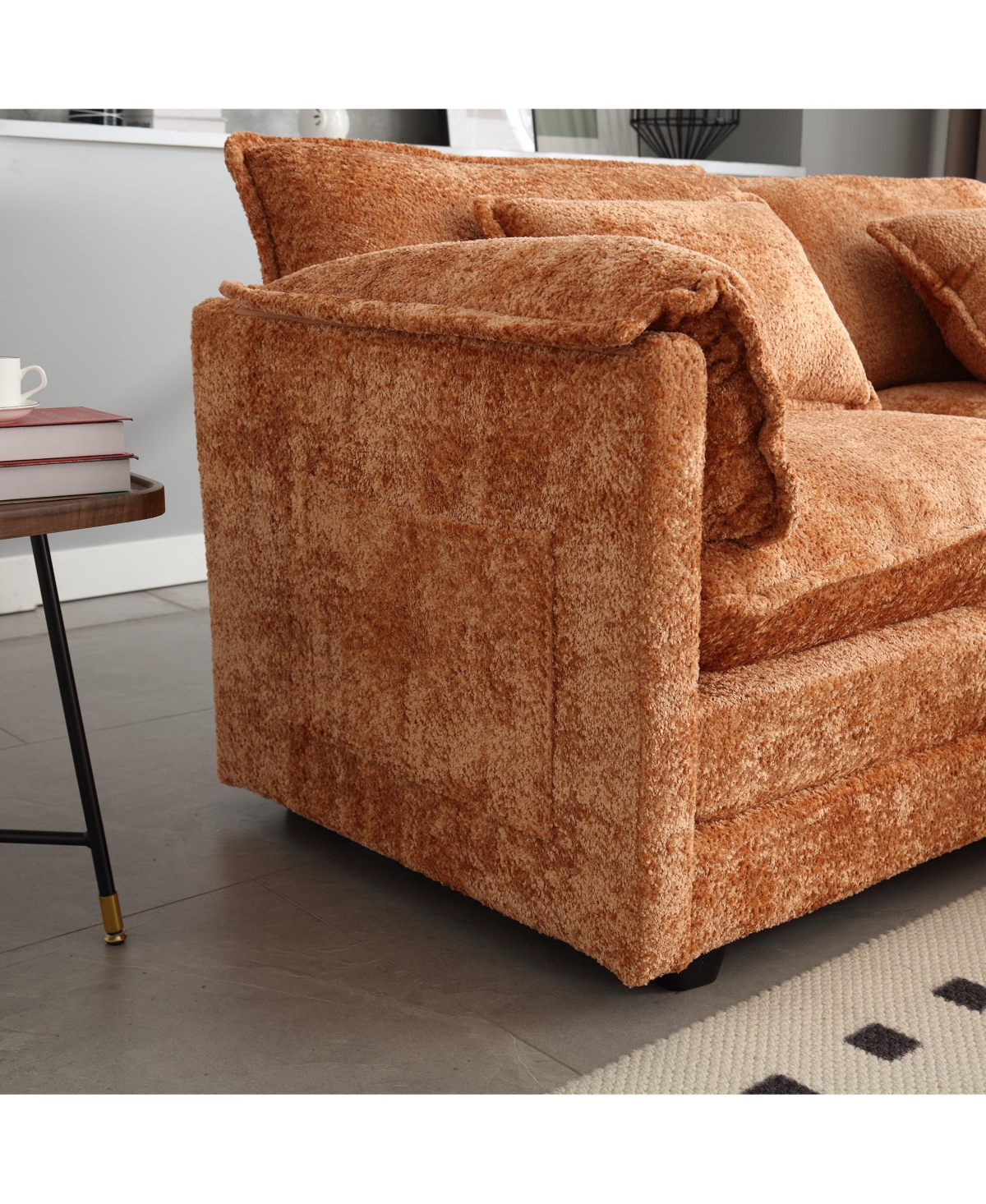 Streamdale Furniture Chenille fabric, removable armrests with side pockets, high density sponge filling, oversized double sofa with footstool