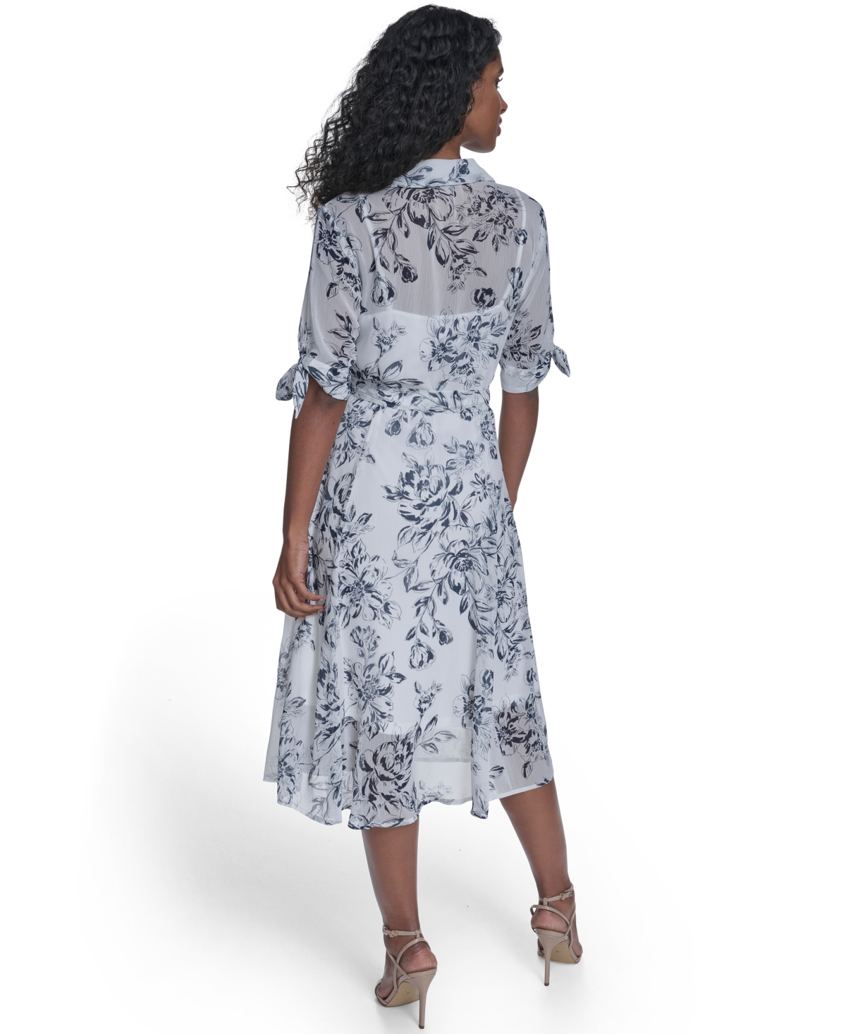 Calvin Klein Women's Tie-Sleeve Printed Midi Dress