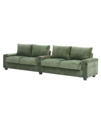 Corduroy Sofa Couch 133" w/ USB Storage & Cup Holders