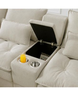 130" U-Shaped Sofa with Console Cupholders Sleeper & Chaise (Beige)