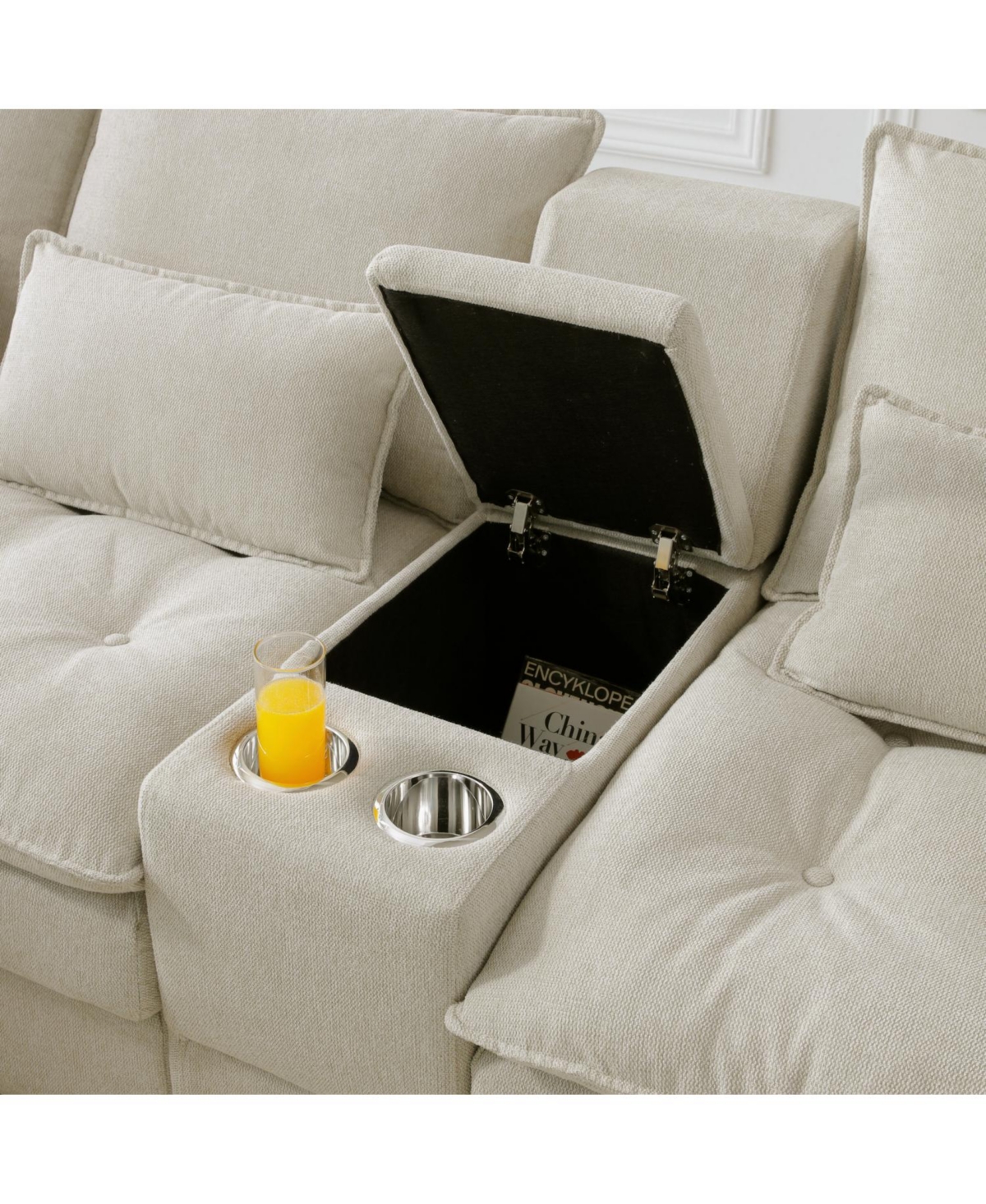 Streamdale Furniture 130" U-Shaped Sofa with Console Cupholders Sleeper & Chaise (Beige)