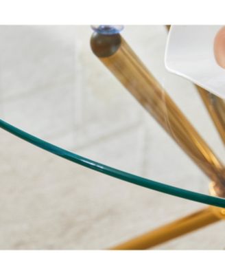 4-Piece Round Glass Dining Set with White-Gold Chairs