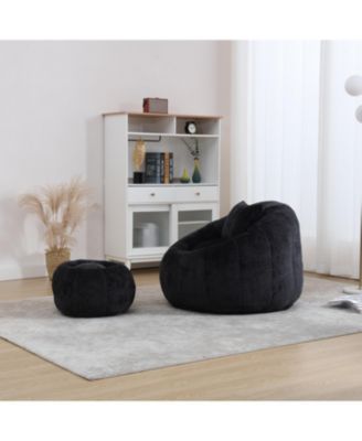 Modern XL Round Bean Bag Chair w/ Footrest & Pillow
