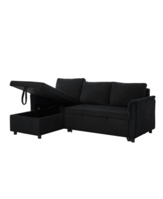 Corduroy Sleeper Sectional Sofa with Storage Chaise - Black