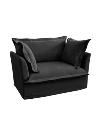 Black Chenille Slipcovered Armchair with Large Pillows