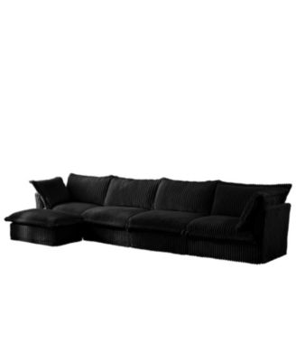 Slipcovered L-Shape Sectional Sofa Black Corduroy