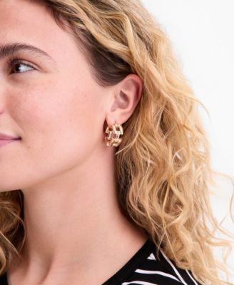 Gold-Tone Chain Link Small Huggie Hoop Earrings, 1"