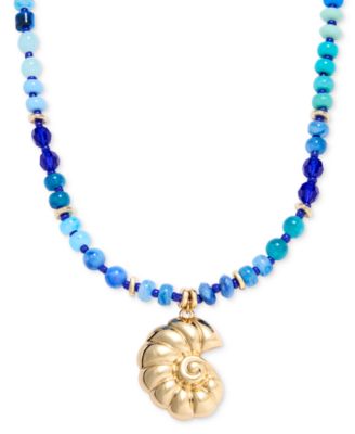 Beaded Shell Pendant Necklace, 16" + 2" extender