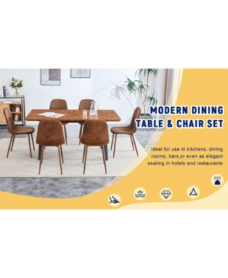 Walnut Leg Suede Chair & Herringbone Table Dining Set