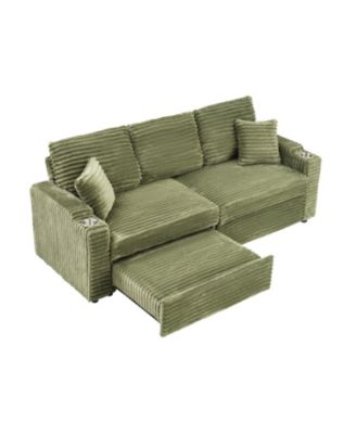 80" Folding Corduroy Sofa Bed w/ Cup Holder & Pillow - Green