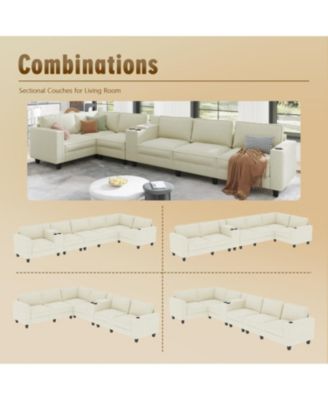 L-Shaped Corduroy Sofa w/ Storage USB & Console
