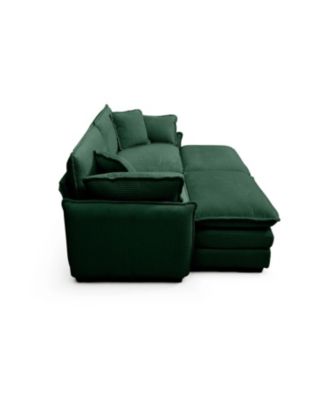 Green Corduroy Two-Seater Sofa with Ottoman