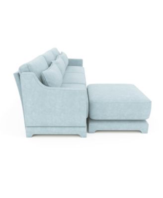 Chenille 3-Seater Sofa w/ Ottomans - Sky Blue
